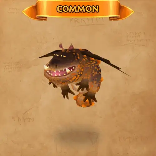 A dragon character card with a Common banner and a full progress bar, from the level-up flow.